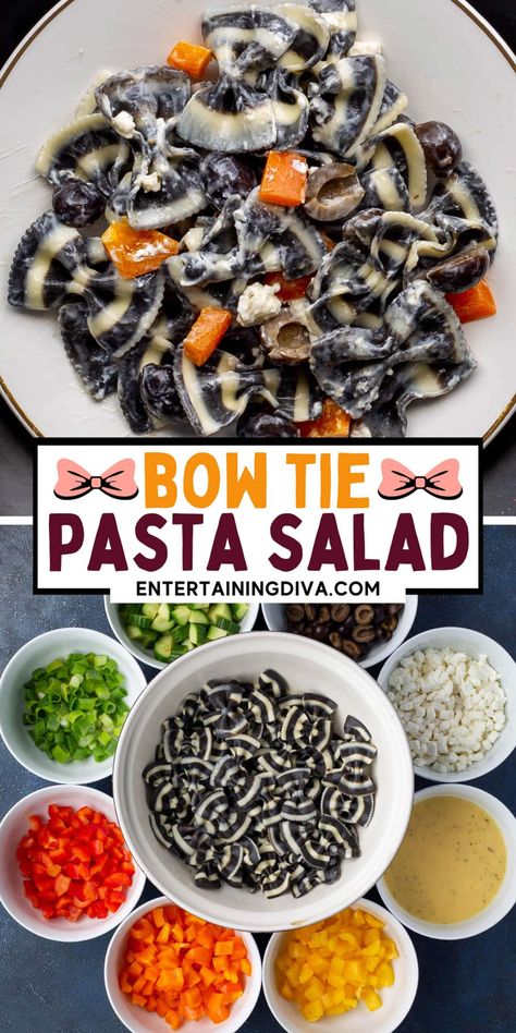 Holiday Theme Food, Bow Tie Pasta Salad, Pasta Salad With Italian Dressing, Bowtie Pasta Salad, Halloween Pasta, Bow Tie Pasta, Cold Pasta Salad Recipes, Potluck Dinner, Jello Shot