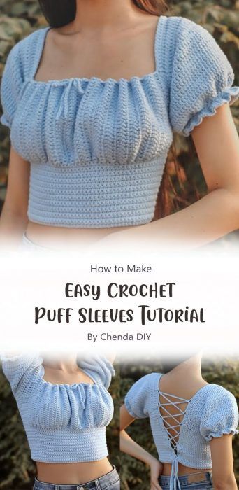 Easy Crochet Top Puff Sleeves Free Pattern Ideas - Carolinamontoni.com Crochet Vera Top, Corak Krusye, Crochet Shirt Pattern, Confection Au Crochet, Crochet Crop Top Pattern, Quick Crochet Patterns, Mode Crochet, Crochet Tops Free Patterns, Crochet Design Pattern