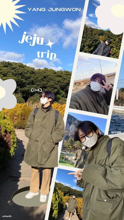 Jungwon Jeju Trip, Jungwon Jeju, Yang Jungwon Wallpaper, Trip Wallpaper, Jungwon Edit, Jungwon Wallpaper, Online Scrapbook, Instagram Collage, Instagram Creative Ideas