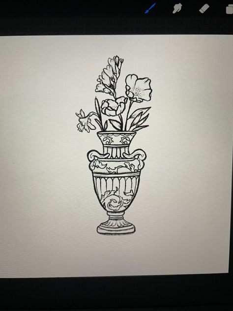 Flowers In A Vase Tattoo, Flower Vase Tattoo, Procreate Aesthetic, Vase Tattoo, It Tattoo, Drawing Procreate, Vase With Flowers, Fresh Tattoo, Watering Cans