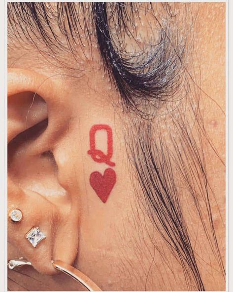 Heart Tattoo Ideas, Queen Of Hearts Tattoo, Face Tattoos For Women, Red Heart Tattoos, Hearts Tattoo, Neck Tattoos Women, Queen Tattoo, About Heart, Red Ink Tattoos