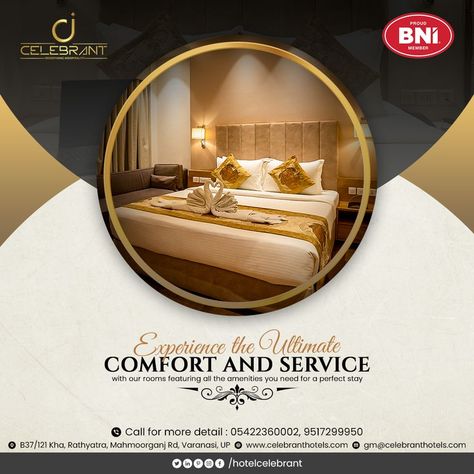 Experience unparalleled hospitality and service in our premium hotel rooms. Email Us : gm@celebranthotels.com Call Us : +91-9517-299-951 Website : http://celebranthotels.com #celebranthotel #celebrant #varanasihotel #varanasi #hotelinvaranasi #besthotel #luxurioushotel #luxury #banaras #luxurious #varanasihotels #varanasitaycation #comfort #bestrestaurant #bestfood #food #explore #travel #travelvaranasi #tourist #staycation #hotel #banaras #kashi Hotel Marketing Design, Staycation Hotel, Hotel Advertisement, Restaurant Graphics, Dental Advertising, Art Deco Design Graphics, Furniture Graphic, Hotel Ads, Hotel Card