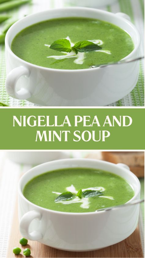 Nigella Pea And Mint Soup Pea Mint Soup, Butter Peas, Parsley Soup, Mint Salt, Mint Soup, Pea And Mint Soup, Onion Butter, Nigella Lawson Recipes, Vegetarian Ideas