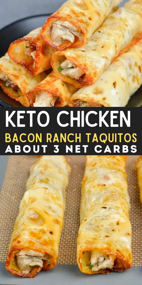 These quick and easy Keto Chicken Bacon Ranch Taquitos are the perfect low carb appetizer or snack! Chicken Bacon Ranch Taquitos, Keto Chicken Bacon Ranch, Keto Chicken Bacon, Keto Diet Food List, Makanan Diet, Chicken Bacon Ranch, Keto Cooking, Keto Meal Prep, Bariatric Recipes