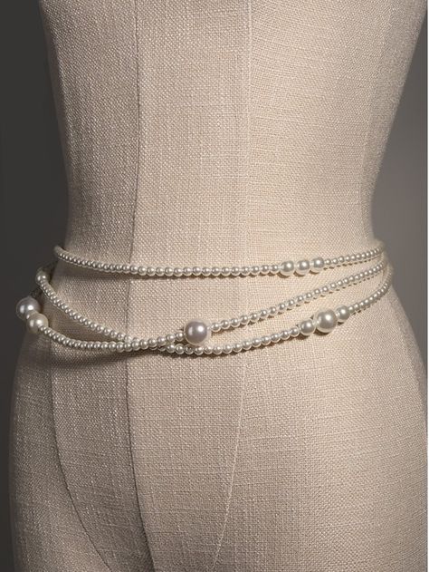 1pc Women's White Faux Pearl Waist Chain For Dress Decoration, Fashionable And Elegant Waist Belt For Daily Use PartyI discovered amazing products on SHEIN.com, come check them out! Female Harness, Pearl Waist Chain, Body Belt, Harness Fashion, Diy Belts, Dress Decoration, Chain Dress, Pearl Accessories, Belly Jewelry