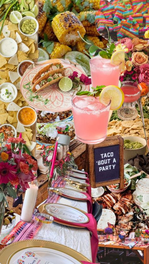 Fiesta Party Aesthetic, Dinner Party Mexican Theme, Tacos Dinner Party, Taco Bbq Party, Fancy Mexican Dinner Party, Mexico Dinner Party, Eclectic Party Theme, Mexican Dinner Party Aesthetic, Mexican Night Ideas Parties