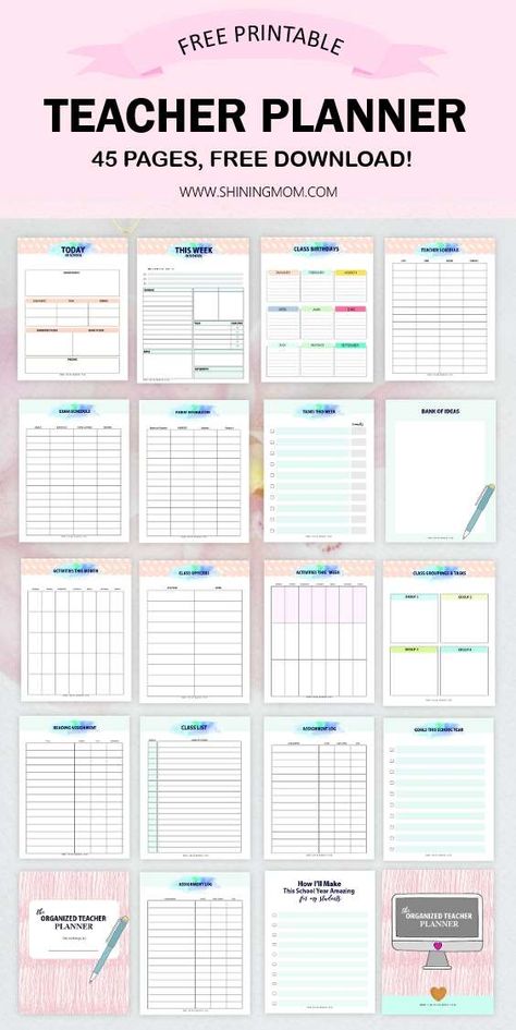 Free Printable Teacher Planner: 45 Templates to Make You Efficient Teacher Binder Printables Free, Business Planner Printables, Free Lesson Planner, Planner For Teachers, Lesson Planner Template, Printable Teacher Planner, Teacher Calendar, Teacher Planner Templates, Weekly Planner Free Printable