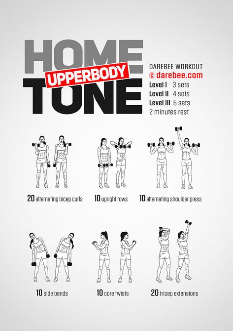 Home Upperbody Tone Workout by #DAREBEE  #fitness #workout #homeworkout #strength #upperbody Tone Workout, Upper Body Workout For Women, Arm Workouts At Home, Dumbell Workout, Body Workout At Home, Workout Plan For Women, Ab Workout At Home, Body Workout Plan, Upper Body Strength