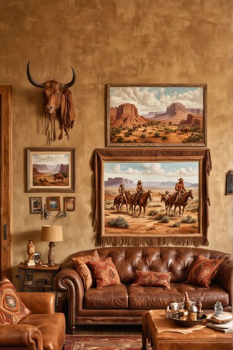 25 Western Boho Living Room Ideas – The Crafty Hacks Country Western Home Decor Ideas, Western Sitting Room, Native American Living Room Ideas, Decorating With Cowhide, Southwestern Dining Room Decor, Ranch Room Ideas, Old Western Living Room, Cowboy Style House, Urban Cowboy Decor