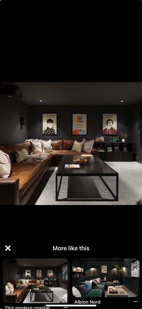 Basement Wall Color With Black Ceiling, Black Ceiling Basement Dark Walls, Basement Ideas Dark Walls, Basement Ceiling Black Paint, Finished Basement Black Ceiling, Dark Moody Basement Ideas, Dark Basement Ideas, Dark Moody Basement, Moody Basement