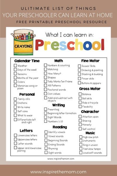 Want to start teaching your preschooler? Here is a printable, FREE list of things you can do at home with your preschooler! Home School Pre K Activities, What To Teach In Preschool, Preschool Materials List, Teaching Math To Preschoolers, Preschool Classroom At Home, Preschool Playroom At Home, Pre K Calendar Ideas, Macaroni Preschool Activities, What I Can Learn In Preschool