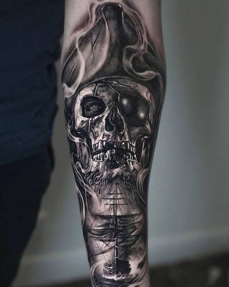 Pirate Tattoo Leg, Pirate Themed Tattoos, Pirate Tattoo Sleeve, Tattoo Pirate, Ship Tattoo Sleeves, Pirate Skull Tattoos, Pirate Ship Tattoos, Nautical Tattoo Sleeve, Herren Hand Tattoos