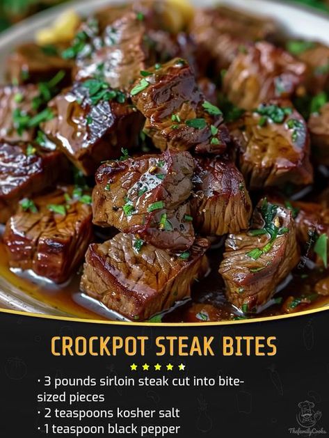 Crockpot Steak Bites, Juicy Steak Bites, Mini Crockpot Recipes, Sirloin Recipes, Crockpot Meat, Sirloin Steak Recipes, Slow Cooker Steak, Crockpot Steak, Steak Bites Recipe