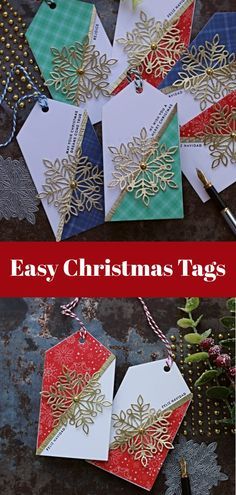 Diy Xmas Tags, Gift Tag Ideas Christmas, Hand Made Christmas Gift Tags, Diy Christmas Gift Tags Scrapbook Paper, Diy Xmas Gift Tags, Xmas Tags Handmade, Handmade Gift Tags Christmas, Handmade Gift Tags Paper Crafts, Handmade Christmas Cards Using Dies