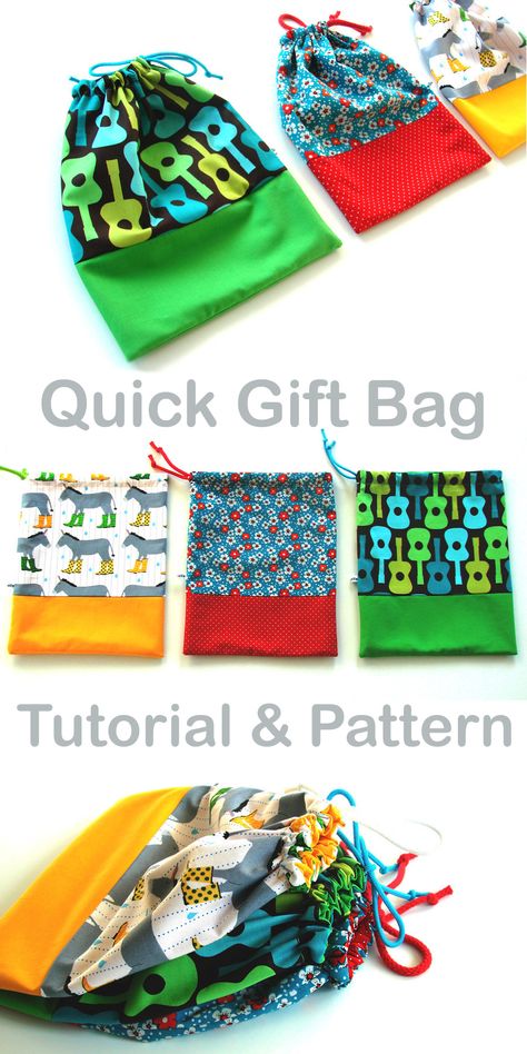 Quick Gift Bag Tutorial & Pattern Simple Small Bags To Sew, Fabric Party Bags, Fabric Gift Bags Pattern Free, Small Gift Bag Sewing Pattern, Free Gift Bag Sewing Pattern, Lined Gift Bag Tutorial, Simple Fabric Bag, Reversible Fabric Gift Bags Diy, Cloth Gift Bags Free Pattern