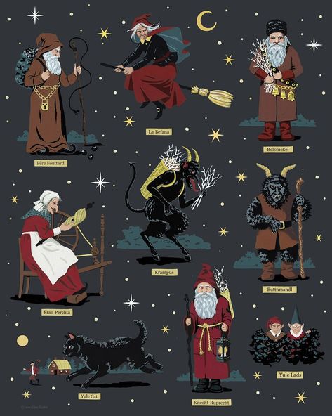 Dark Christmas Print From Original Artwork Gothic Folk Christmas With Krampus, Belsnickel, Creepy Christmas Gift - Etsy Australia Folklore Decor, Christmas Witch, Folk Christmas, Yule Crafts, Fantasy Christmas, Pagan Christmas, Imprimibles Halloween, Christmas Note Cards, Gothic Christmas