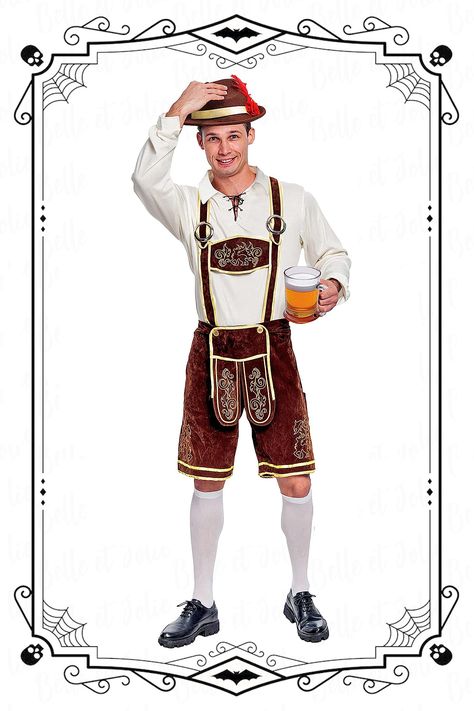 Men’s Bavarian Octoberfest Lederhosen Costume, includes Traditional Embroidered German Design Oktoberfest Outfit w/ Suspenders and Detachable Bib, Pullover Shirt w/ Lace-up Collar, a Pair of Knee Socks, and German Alpine Hat (Beer stein not included) Bavarian Beer Germany Octoberfest Tracht Costume Deluxe Set for Men. Realistic Looking, Super Durable. Superior Quality. Safety Test Approved. Oktoberfest Couples Costume, Germany Octoberfest, Lederhosen Oktoberfest Men, Beer Costume, Lederhosen Costume, German Beer Girl Oktoberfest, German Beer Festival, Oktoberfest Costume, Oktoberfest Outfit