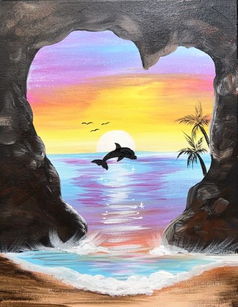 How To Paint A Beach Sunset, Summer Painting Easy, Acrylic Painting Canvas Step By Step Video Tutorials, Acrylic Aesthetic Painting, Sunset Drawings, Sunset Painting Tutorial, Sunset Tutorial, Ocean Painting Acrylic, Ocean Canvas Painting