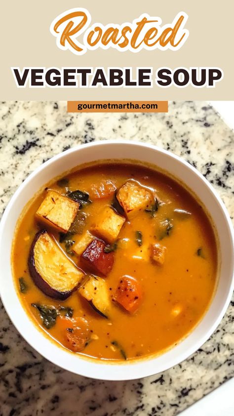 Craving a comforting bowl of warmth? This Roasted Vegetable Soup recipe is packed with flavor from perfectly caramelized veggies. It’s healthy, hearty, and the ultimate fall or winter dish! Ready to cook? Click for the recipe. #RoastedVegetableSoup #HealthySoup #FallSoup #WinterRecipes #VegetarianSoup #ComfortFood #SoupRecipe #VegetableSoup #HealthyEating #EasyRecipes Squash Vegetable Soup, Butternut Squash And Carrot Soup Recipes, Carrot Squash Soup Recipes, Creamy Roasted Veggie Soup, Roasted Veggies Soup, Roasted Vegetables Soup, Root Soup Recipes, Roast Vegetable Soup Recipe, Vegetable Potato Soup