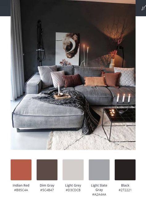 Good Living Room Colors, Dark Grey Couches, Decor Ikea, Living Room Color Schemes, Diy Ikea Hacks, Room Color Schemes, Brown Living Room, Living Room Colors, Design Living Room