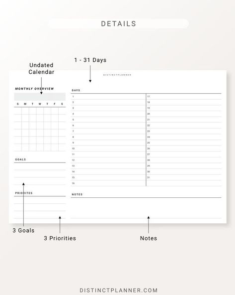 A5 Monthly Overview Horizontal Inserts, Undated Printable Planner, Month on 1 Page printablestudentplanner #dayplannerprintable #plannertips #plannerpretties Monthly Planner Ideas Layout, Monthly Overview Planner, Calendar Goals, Pet Journal, Study Planner Free, Planner Monthly Layout, Digital Planner Ideas, Undated Calendar, Monthly Journal