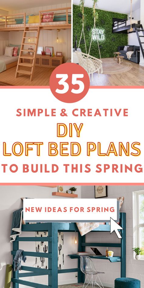 Want to create a cozy and functional space in your small room? Consider building a loft bed! With our simple DIY loft bed plans, you can easily create a comfortable sleeping area and a workspace below. Choose from twin, full-size, or queen loft bed plans with a built-in desk for added convenience. Bunk Beds For Boys Room With Desk, Full Size Loft Beds For Kids, Mezzanine Loft Bed, Bunk Bed Over Desk, Loft Bed In Small Bedroom, Twin Loft Bed With Desk Diy, Loft Beds Dyi, Dyi Loft Beds, Loft Bed 8ft Ceiling