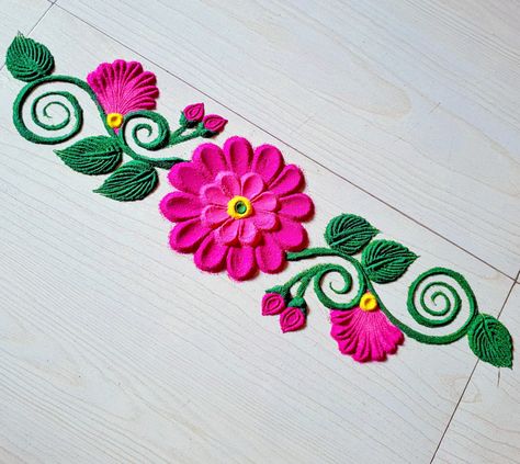 Border Simple Rangoli, Rangoli Designs For Sides, Side Rangoli Designs Diwali, Horizontal Rangoli Designs, Rangoli Border Designs Latest, Rangoli Side Designs Latest, Rangoli Designs Easy Free Hand Diwali, Rangoli Designs Latest Boder, Side Design Rangoli