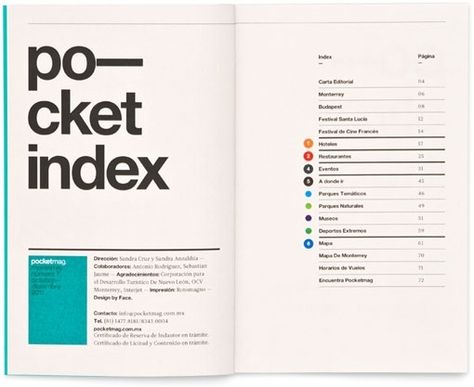 Pocket Index Table of Contents | Layout in Print Design Table Of Contents Design, Contents Layout, Index Design, Editorial Design Layout, Desain Editorial, Collateral Design, Booklet Design, Brochure Layout, Typography Layout