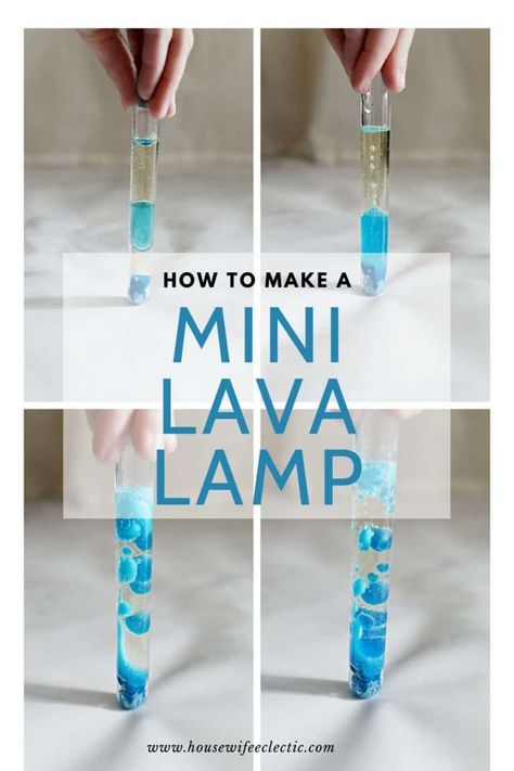 Eclectiful: Looking for a fun, easy science lesson to do at home? Look no further, with this post you will learn how to make a mini lava lamp as well as some of the science behind it. This experiment uses basic supplies that you should be able to find at home or a local store. If you don’t have a test tube, you could always use another jar with a lid. So grab the supplies from your kitchen (and bathroom) and start your fun lesson about density! Mini Lava Lamp, Lava Lamp For Kids, Test Tube Crafts, Diy Lava Lamp, Lava Lamp Experiment, Make A Lava Lamp, Science Birthday, Science Club, Science Crafts