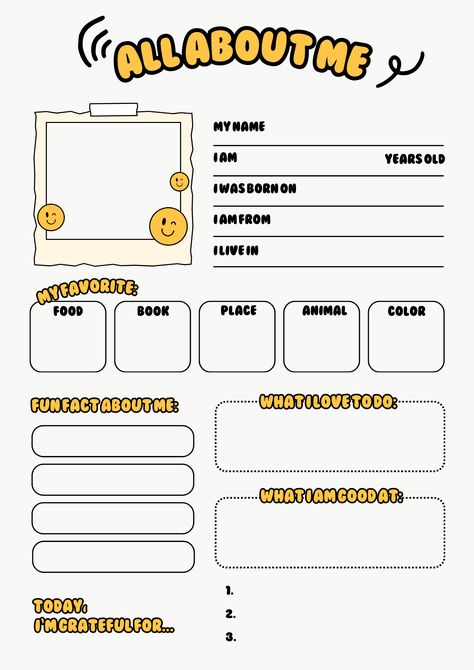 All About Me, About Me, Printable, Worksheet About Me Printable, Bullet Journal Template, About Me Worksheet, Me Worksheet, About Me Poster, All About Me Poster, All About Me Printable, All About Me Worksheet, About Me Template