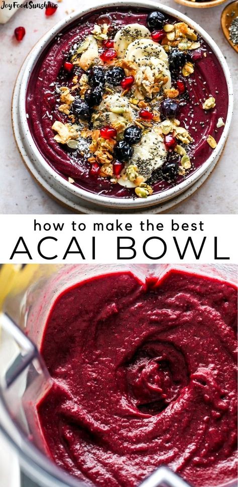 This homemade acai bowl recipe is made in 5 minutes with 7 ingredients. Learn how to make an acai bowl that tastes even better than expensive store-bought varieties. Acai Bowl Recipes Healthy, Homemade Acai Bowl Recipe, Best Acai Bowl Recipe, Acai Bowl Toppings, Best Acai Bowl, Acai Bowl Recipe Easy, Homemade Acai Bowl, Acai Berry Bowl, Acai Recipes