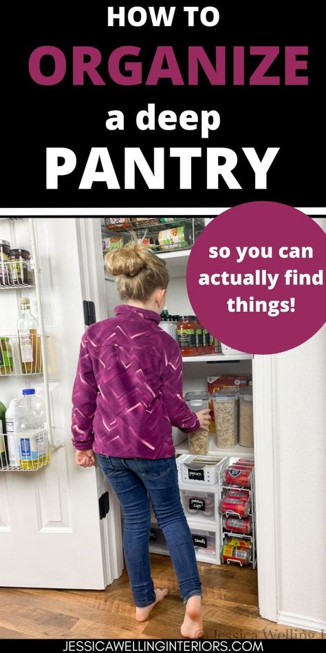 Eliminate the chaos in your deep pantry with these simple and budget-friendly tips to organize a deep pantry. Organize Deep Pantry, Organize A Deep Pantry, Pantry With Deep Shelves, Organize A Pantry, Pantry Organization Ideas Shelves, Deep Pantry Organization, Pantry Closet Organization, Pantry Hacks, Pantry Door Organizer