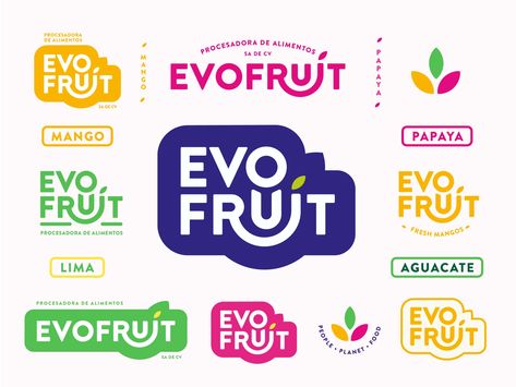 Evofruit Brand Identity Fruit Juice Logo Design Ideas, Juice Branding Design Logos, Food Logo Design Identity Branding, Acai Branding, Eco Logo Design Branding, Juice Brand Logo, Fruit Logo Branding, Juice Logo Design Ideas, Juice Branding Design