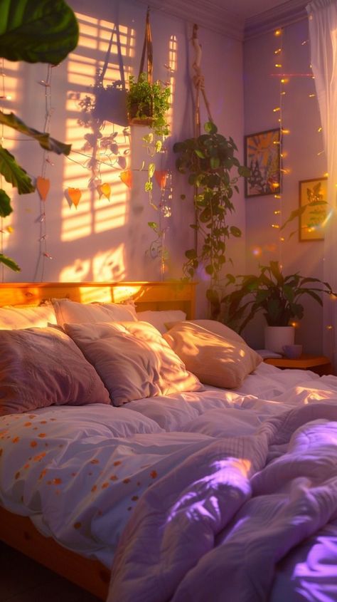 Ethereal Aesthetic Room Decor, Dark Colorful Bedroom, Cozy Purple Aesthetic, Ethereal Room Decor, Woman’s Bedroom Ideas, Bohemian Aesthetic Bedroom, Purple Green Room, Room Inspo Purple, Bedroom Design Purple