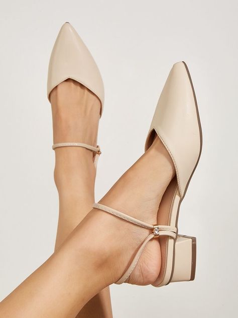 Free Returns ✓ Free Shipping On Orders $49+ ✓. Minimalist Point Toe Slingback Flats- Women Flats at SHEIN. Business Shoes Women, Dressy Flats, Work Shoes Women, Shoes Heels Classy, Dressy Shoes, Classy Shoes, Flats Online, Nude Shoes, Women Flats