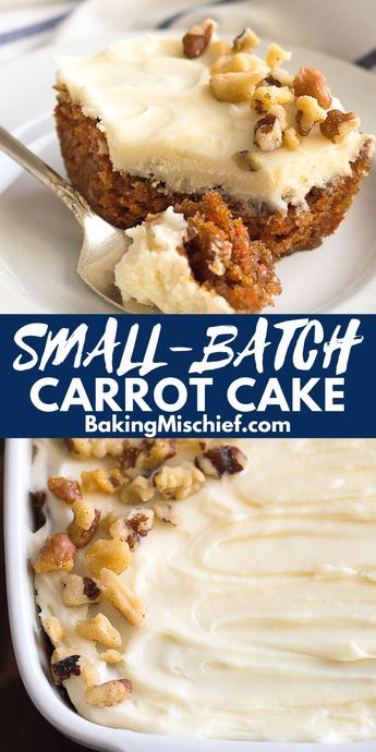 Carrot Cake Recipe 8x8 Pan, Personal Carrot Cake, Dessert With Cream Cheese Frosting, Small Batch Biscuit Recipe Easy, Desserts For Two Easy Quick, Carrot Cake With Cream Cheese Frosting, Snack Cake Recipes 8x8, Six Inch Cakes, Food For Two People