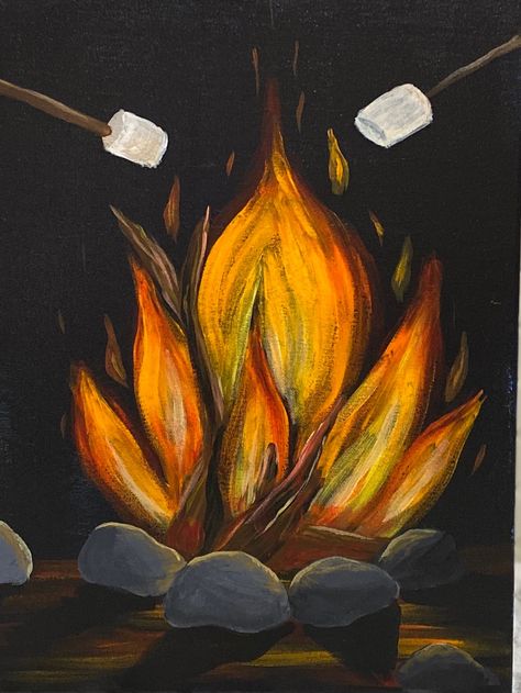 Fall Easy Acrylic Painting Ideas, Campfire Chalkboard Art, Fall Night Painting, Camping Paintings On Canvas, Fall Sip And Paint Ideas For Beginners, Easy Painting Ideas On Canvas Fall Theme, October Paintings Easy, Adventure Canvas Painting, Paint Nite Paintings