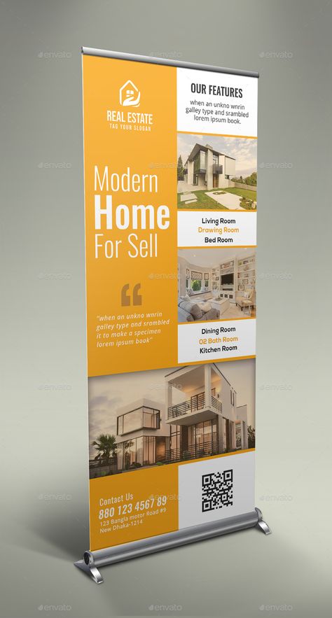 Real Estate Advertising Poster, Real Estate Roll Up Banner Design, Standy Ads Design Creative, Banner Roll Up Design, Real Estate Banner Design, Pop Up Banner Design, Banner Real Estate, Roller Banner Design, Retractable Banner Design