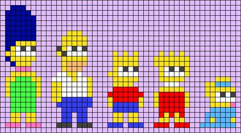 Simpsons Alpha Pattern, Cartoon Perler Bead Patterns, Pixel Art 8x8, Modele Pixel Art, Graph Paper Drawings, Graph Crochet, Easy Pixel Art, Pixel Art Templates, Perler Bead Templates