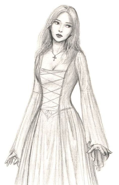 Medieval maid by dashinvaine.deviantart.com on @DeviantArt Medieval Girl, 얼굴 드로잉, Dress Design Drawing, Dress Sketches, Dress Drawing, Medieval Dress, Arte Sketchbook, Art Drawings Sketches Creative, Fashion Design Sketches