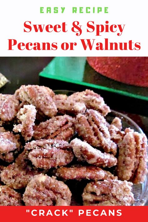 Spicy Pecans Recipe, Sweet And Spicy Pecans, Spicy Walnuts, Pecan Recipes Easy, Spicy Pecans, Spiced Nuts Recipe, Spiced Walnuts, Candied Pecans Recipe, Spicy Nuts