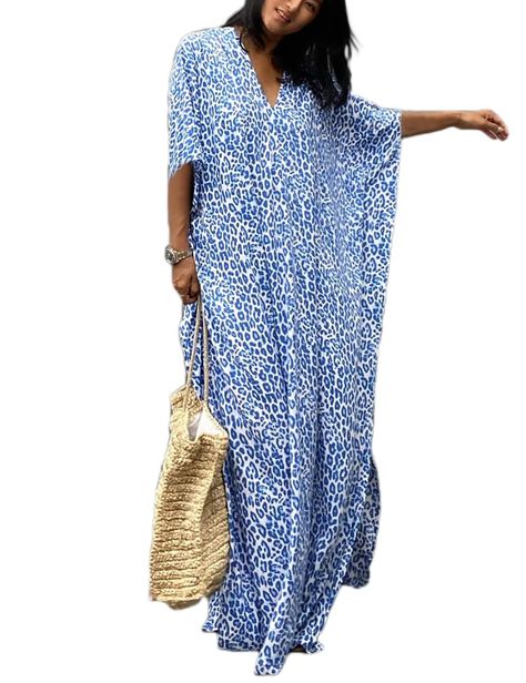 PRICES MAY VARY. SIZE(inch): Bust:71.56" Length:54.33" Full shoulder width:38.97" QUALITY: the women kaftan dress made of lightweight fabric, comfortable to wear. A top choice for summer beach trips or rest at home FEATURES: kaftan swimsuit cover ups for women, designed with print, v neck short sleeve, side split, and a belt. This plus size caftans suitable for beach, vacation, pool, waterpark, tanning salon, lounging, daily wear. CLOTHING CARE: hand wash only, do not machine wash. Iron at a low Moroccan Dress Kaftan, Long Swimsuit Coverups, Long Swimsuit, Caftan Dress Kaftan, Beach Kaftan Dress, Ladies Caftan, Kaftan Dresses, Beach Kaftan, Bathing Suit Dress