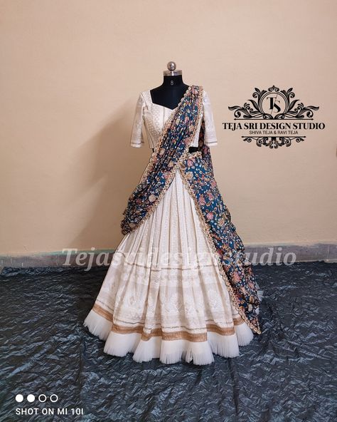 Heavy Duppata Design, Lehnga Saree Designs Latest, Wedding Outfit From Scratch Indian, Saree To Dress Stitching Ideas, Long Frock With Saree, Half Saree Designs Color Combinations, Half Sarees Latest Designs, Modern Navratri Outfits, Fancy Half Sarees