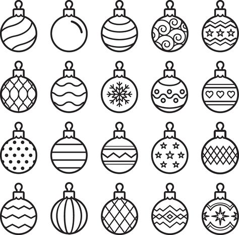 Download the christmas balls icons. Vector illustration. 2094536 royalty-free Vector from Vecteezy for your project and explore over a million other vectors, icons and clipart graphics! Christmas Coloring Sheets, Ball Drawing, Ornament Drawing, Christmas Balls Decorations, Line Art Vector, Christmas Doodles, Christmas Stencils, Christmas Icons, Christmas Drawing