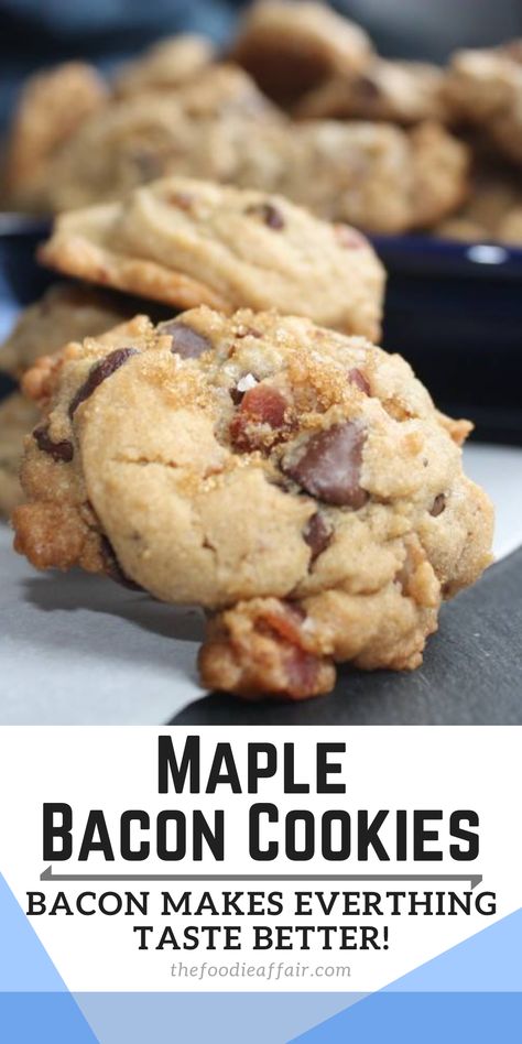 Bacon Molasses Cookies, Chocolate Chip Bacon Cookies, Dessert With Bacon, Maple Bacon Chocolate Chip Cookies, Baking With Bacon, Bacon Cookies Recipes, Savoury Cookies Recipes, Maple Bacon Cookies Recipes, Sweet And Salty Cookie Recipes