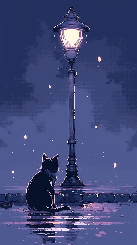 Wallpaper Gatos, Pixel Art Background, Cute Simple Wallpapers, Cool Wallpapers Art, 판타지 아트, Dreamy Art, Pretty Wallpapers Backgrounds, Cat Wallpaper, Anime Scenery Wallpaper