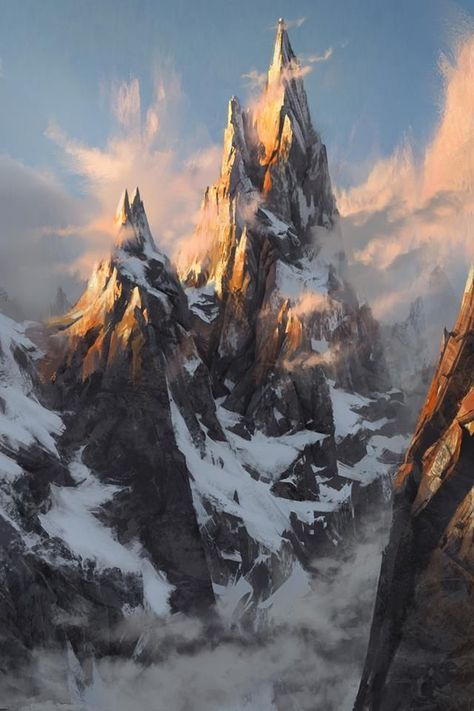 Snow Mountain Concept Art, Landscape Concept, Places In The World, Fantasy Setting, Fantasy Places, Wow Art, Fantasy Art Landscapes, Fantasy Concept Art, Mountain Art