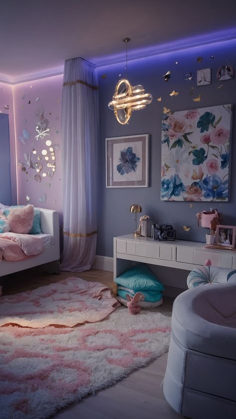 Transform your room into a girly paradise with these adorable and stylish decor ideas for teens women and kids Discover cute small pink and trendy items to create a teens pink kids pink simple teens aesthetic dark purple and blue room design Embrace the chic and cozy vibe with these girly room inspirations Blue Room Design, Purple And Blue Room, Aesthetic Dark Purple, Girls Blue Bedroom, Purple Girls Room, Stitch Decor, Kitty Room, Teen Bedrooms, Trendy Items