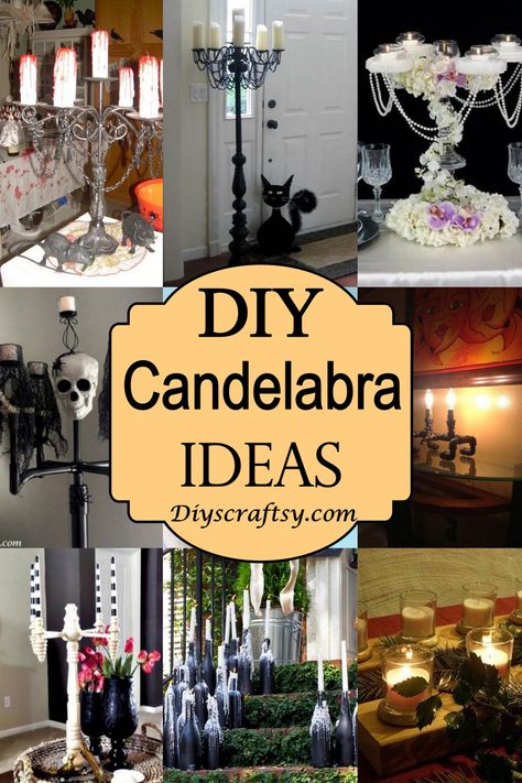 Diy Candelabra How To Make, Candlelabra Diy, Diy Candelabra Centerpiece, Diy Candleabra, Halloween Chandelier Decor, Candelabra Diy, Candleabra Ideas, Candelabra Ideas, Candle Chandelier Diy