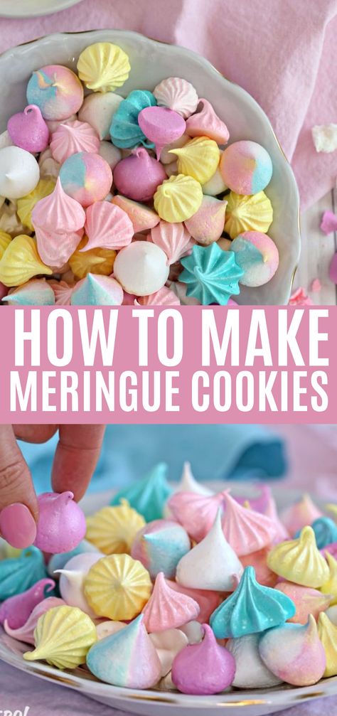 Simple Pretty Desserts, Flavored Meringue Cookies, Merengue Cookies, Meringue Recipes, Fat Free Desserts, Easy Meringues, Meringue Cookie Recipe, Cookies Light, Meringue Desserts